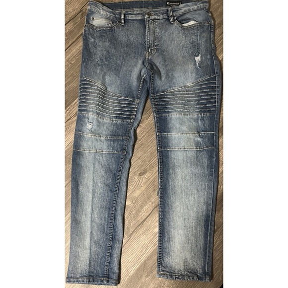 Southpole Skinny Stacked Men's Medium Wash‎ Blue Jeans, Distressed Size 38x32 - Picture 1 of 12